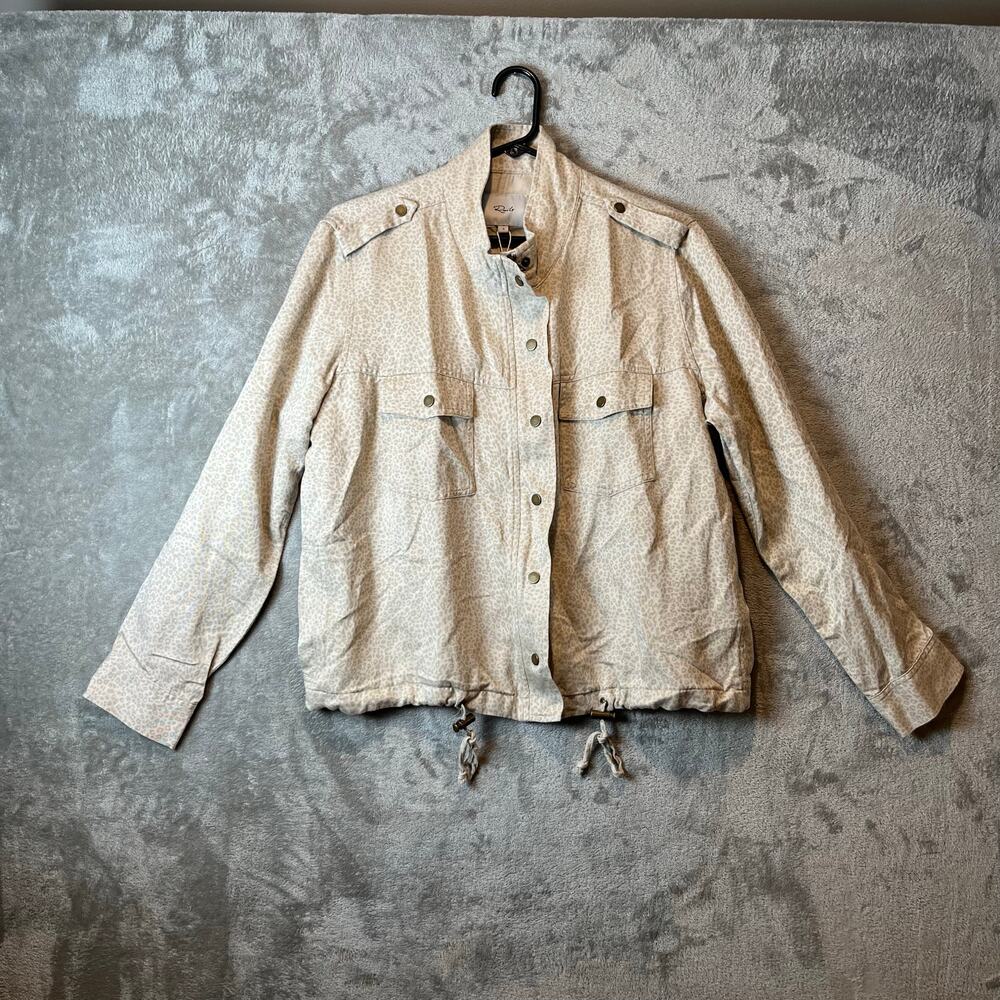 RAILS Collins White Mini‎ Cheetah Jacket Size Large Tencel Linen Cream New